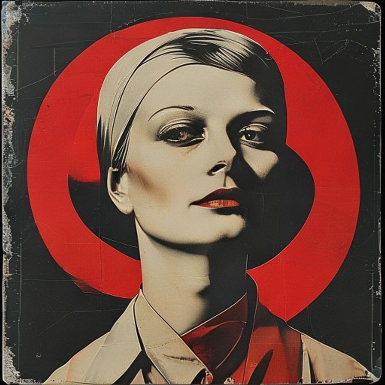 Source-image becomes a 1923 Moscow agitprop record jacket: diagonal red/black geometry, photomontage overlay, sans-serif slab fragments, the cover as collective signal.
