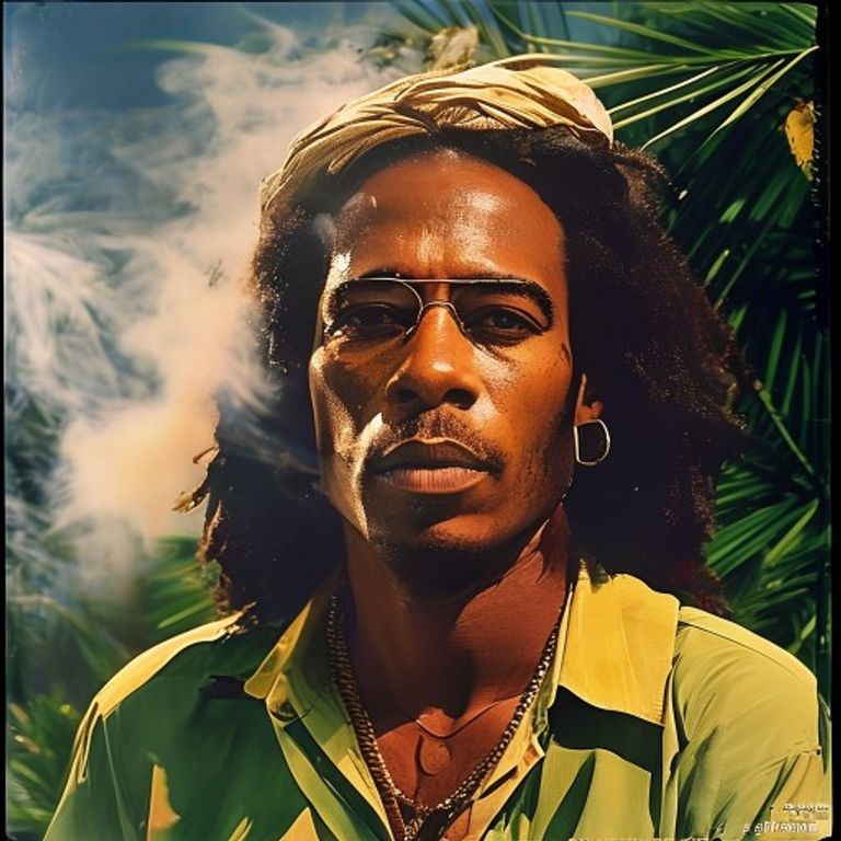 Source-image rendered as a 1975-1980 Island Records reggae sleeve in the Neville Garrick / Tony Wright design era: warm…