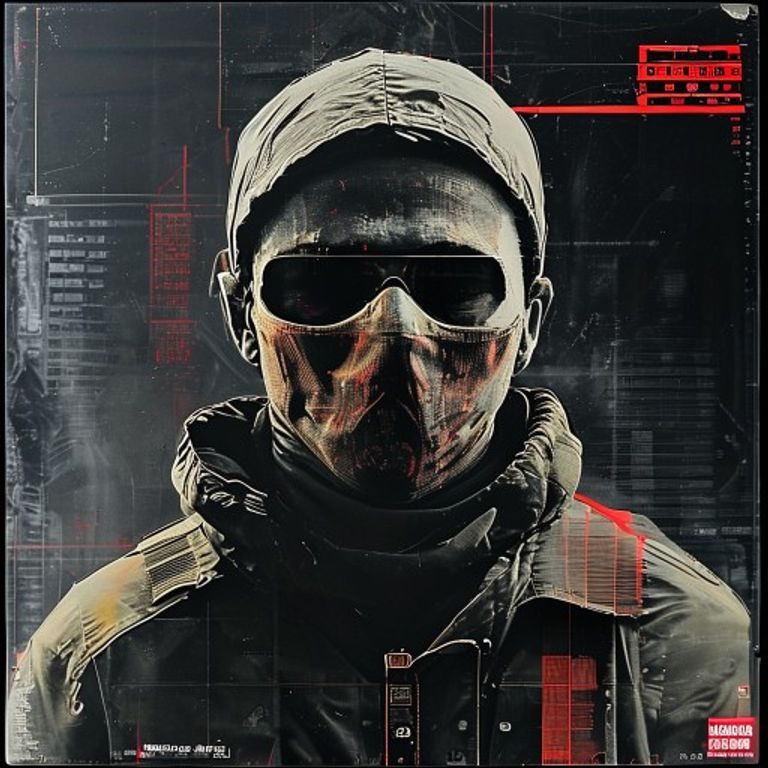 Source-image rendered as a 1990-1996 Underground Resistance / Submerge sleeve: militant minimalism, hand-stamped indust…