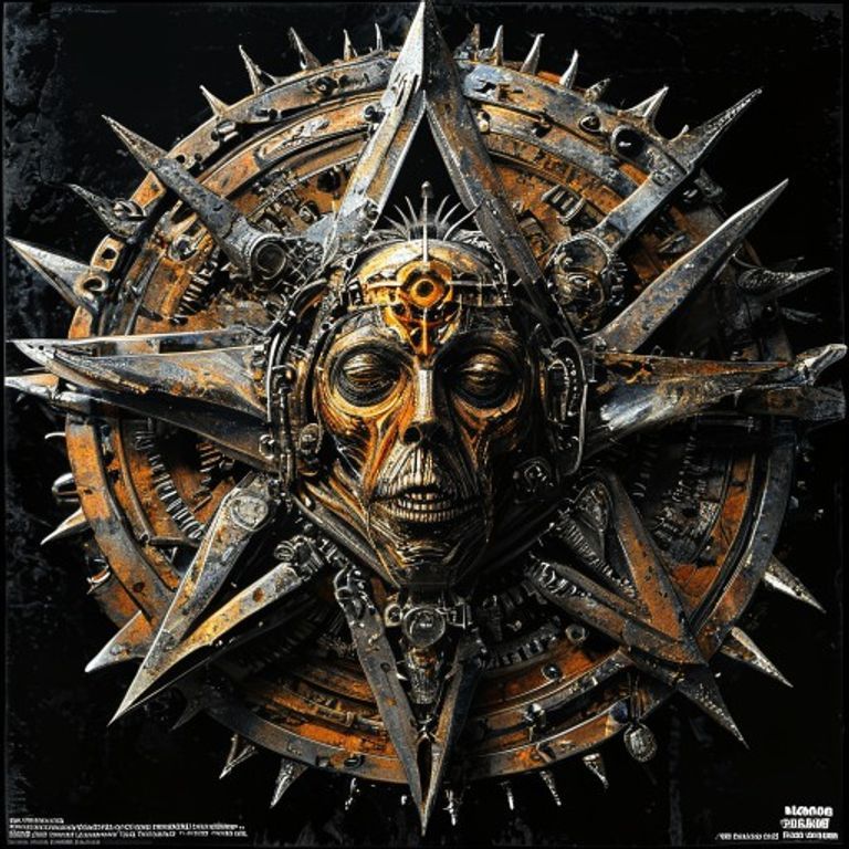Style register: Pentagram Records 1970s through 1980s heavy metal sleeve aesthetic, Bobby Liefeld's darkside influence,…