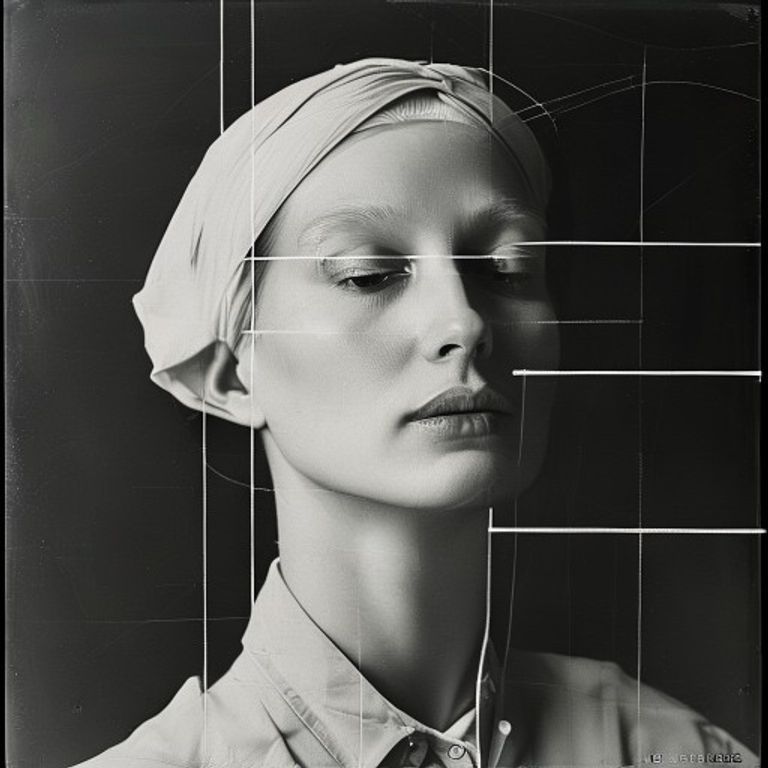 Style register: Laszlo Moholy-Nagy 1922 to 1928 photogram and Konstruktion grammar, light treated as machine-shop raw material, transparent geometric planes, hard-edged industrial…