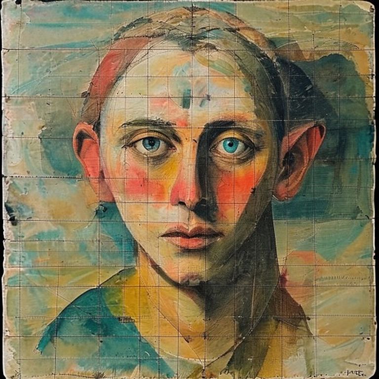 Style register: Paul Klee Weimar Bauhaus 1921 to 1925 Pedagogical Sketchbook and Senecio-era grammar, hand-built geomet…