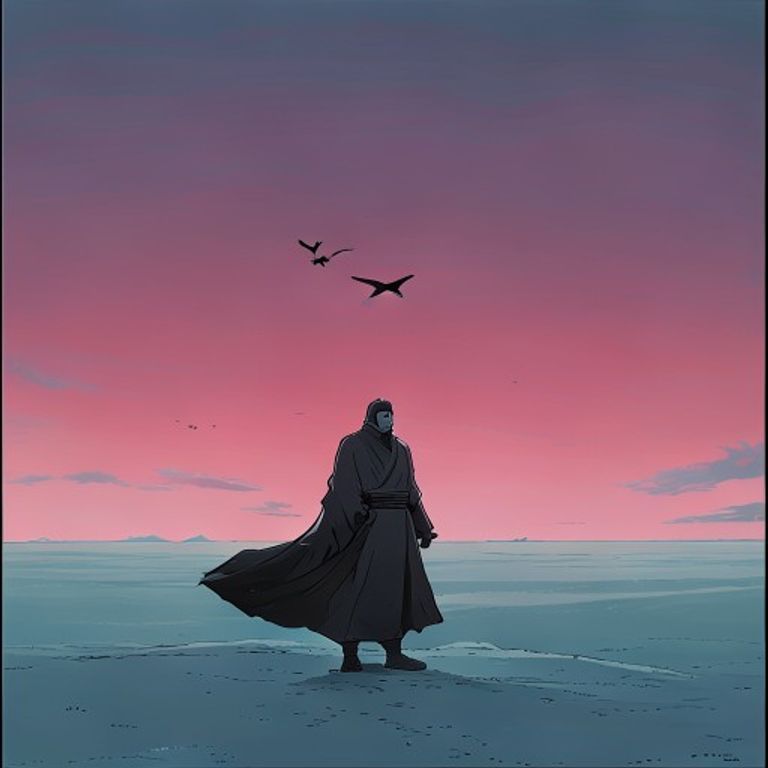 Style register: Genndy Tartakovsky 2001 through 2004 grammar, Samurai Jack and Star Wars Clone Wars, cinematic widescre…