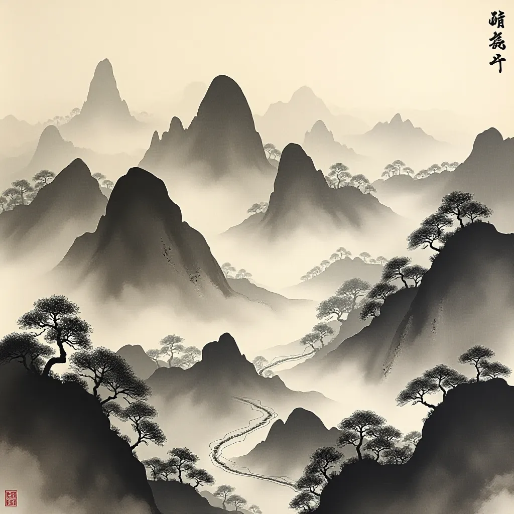 Style register: Shitao's restless Qing ink landscapes, lively contour routes, wet and dry brush changes, and views unfo…