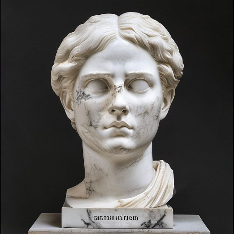The ideal portrait bust in white Carrara marble, the neoclassical form that turned European elites into immortals. Cut from the quarries of Tuscany, polished to optical translucen…