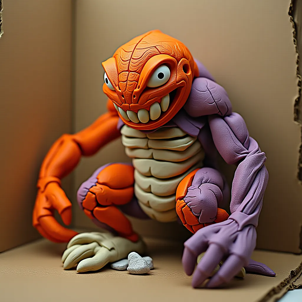 Style register: Bruce Bickford's crowded morphing plasticine world, caught mid-change with torn joins, extruded ribbons…