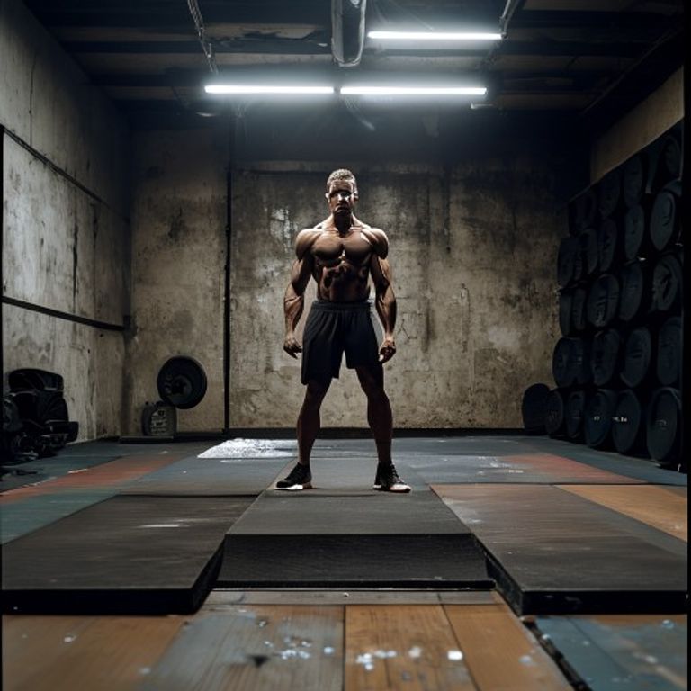 A weightlifting coach standing close behind the athlete on the platform, hands hovering at the bar's catch-path, watchi…