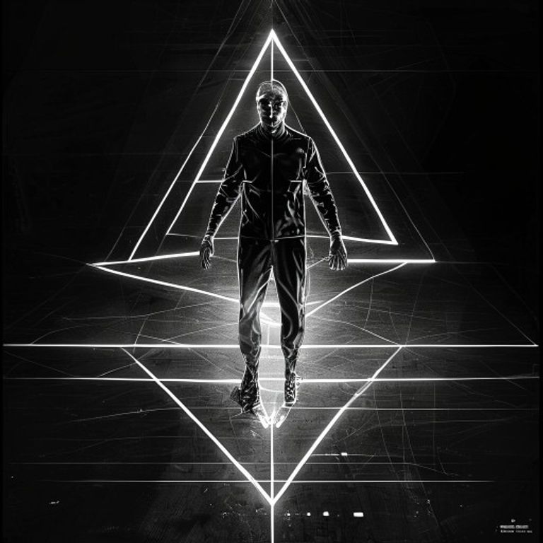 A coach framed inside or emerging from the perfect geometry of the triangle offense, the offense as meditation made vis…