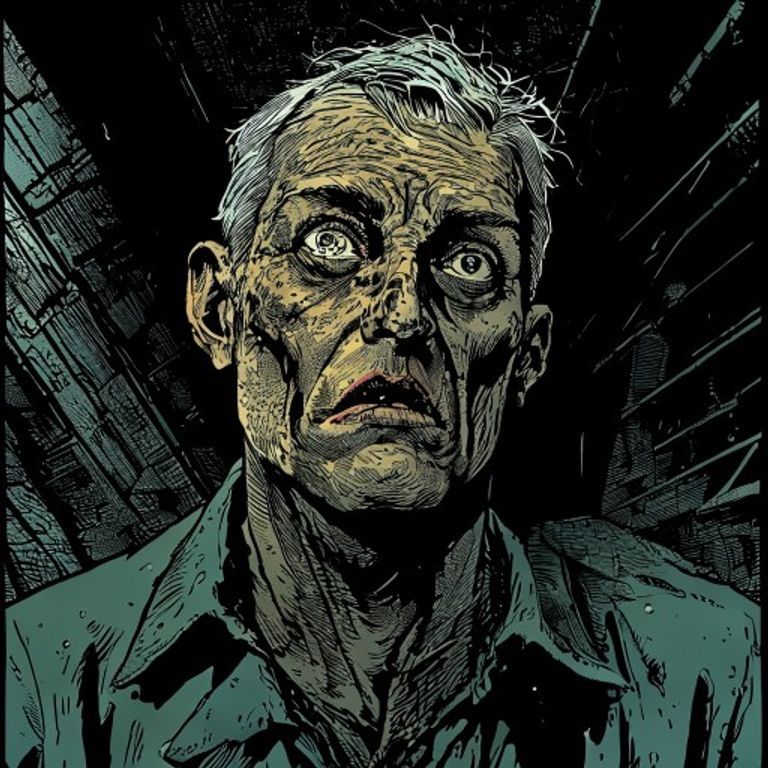 Re-render as an EC Comics interior splash from Tales from the Crypt era: rendered ink intensity, moral-parable staging,…
