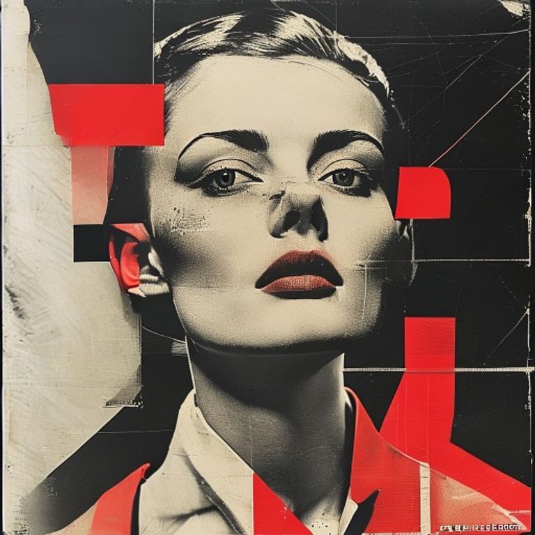Alexander Rodchenko circa 1923 to 1925, photomontage cut at extreme diagonals, red-black-cream Soviet agitprop register.