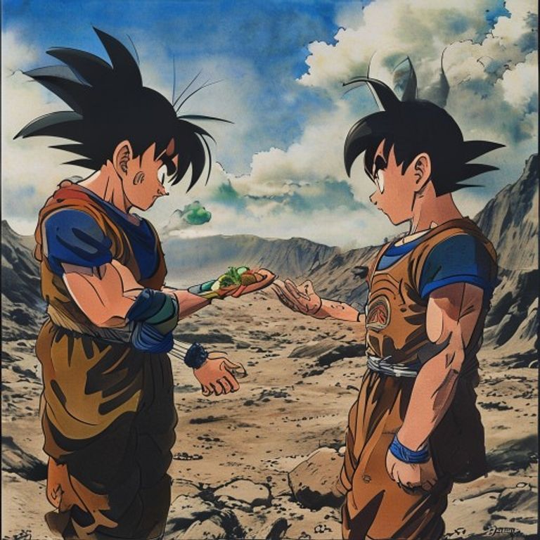 The wounded warrior receives the senzu bean. The hand-to-hand transfer of the healing gift. Acceptance of help as a for…
