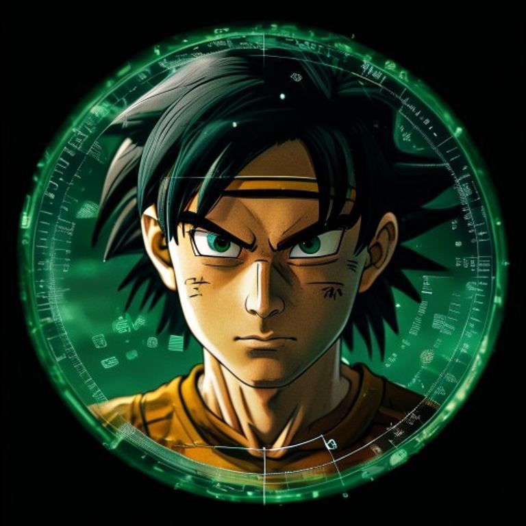 First-person view through a Saiyan scouter lens, target framed inside the green wireframe HUD with no legible digits. T…