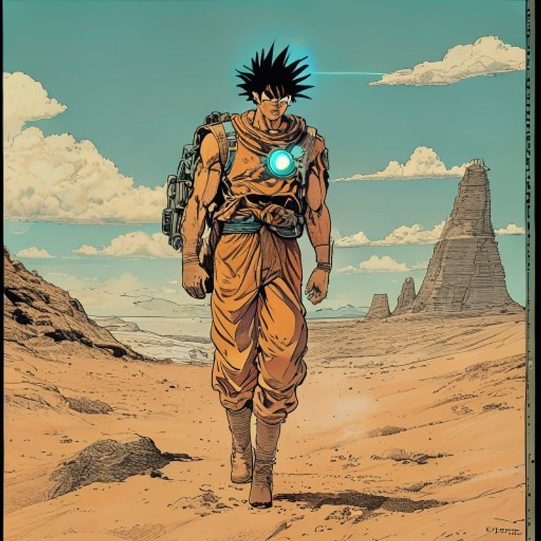 Early-Toriyama adventure register where the journey across desert, sea, and mountain matters more than the wish at the…