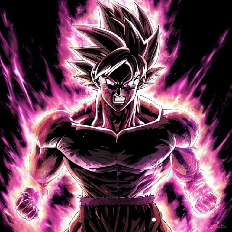 The god of destruction in a stolen body. Rose-pink aura, corrupted eyes, fury without restraint. The hero's form perver…