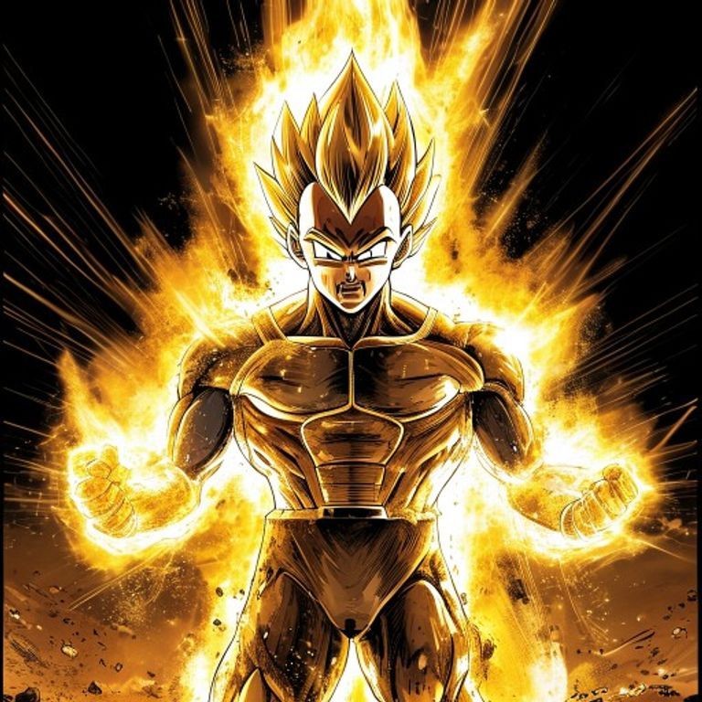 The Saiyan prince's last gamble. Golden aura erupting in final stand, body tensed for self-erasure, the sacrifice that…