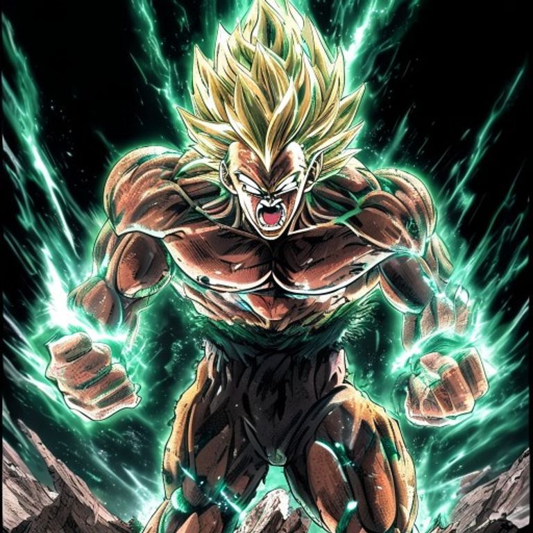 The uncontrolled force. Rippling muscles, feral grimace, emerald aura tearing space itself. Power without form, rage wi…