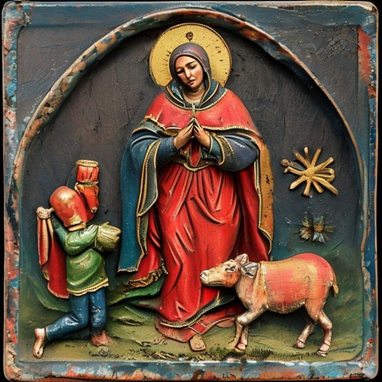The milagro: a tiny cast-metal charm shaped like the body part healed, or the scene of salvation. Pinned to the saint's…