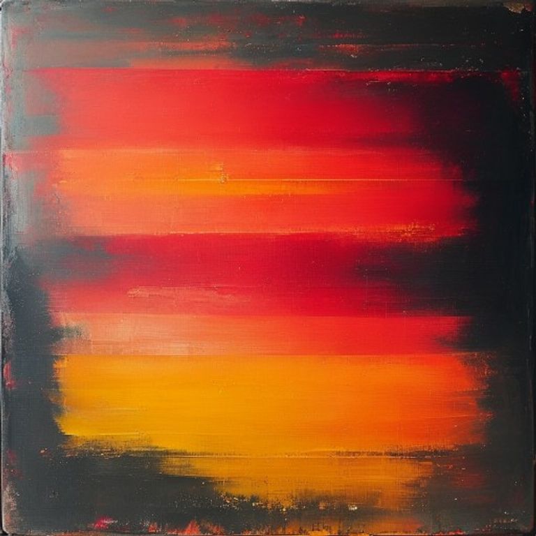 Style register: Mark Rothko 1949-1970, the subject rendered as stacked horizontal color rectangles in saturated oil, th…