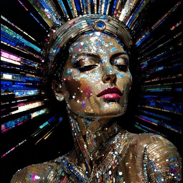 Gino Severini's Paris-Futurist mode, the body of the dancer shattered into prismatic confetti and sequin-light.