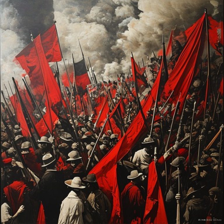 Carlo Carrà's 1911 mode, the human mass painted as a single convulsing organism of black, red, and gold.