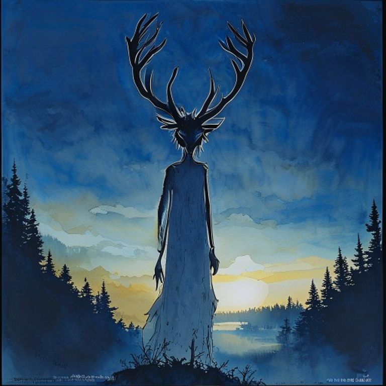 The Shishigami at the moment of decapitation, dawn-light blue and bleeding gold. Ghibli at its most morally serious. No…