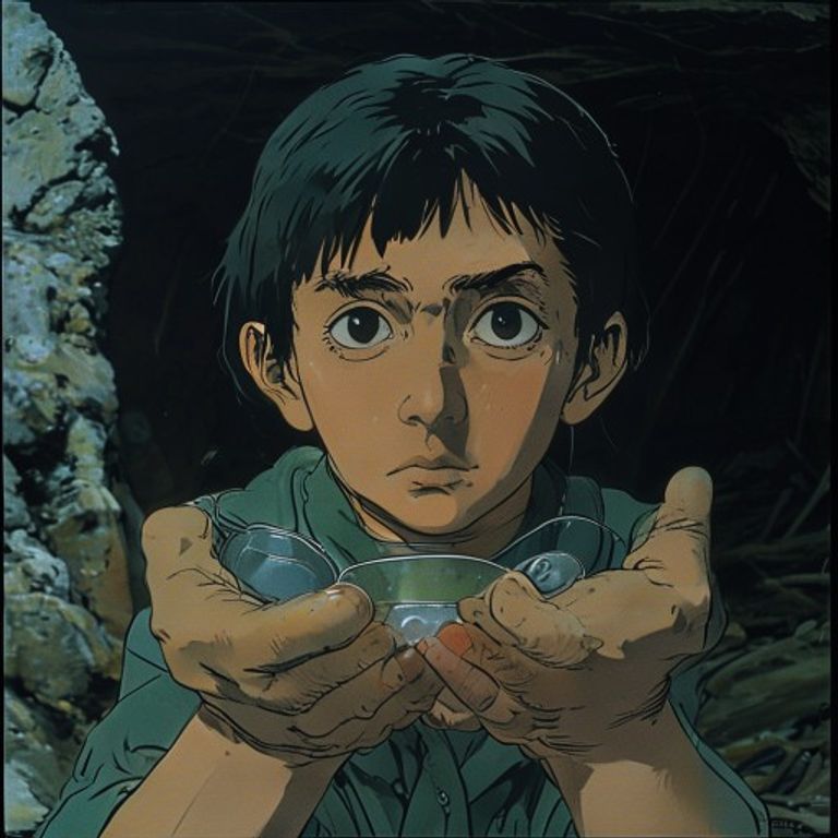 The dented Sakuma drops tin held in two hands. The smallest cherished object held against the largest collapse. Takahat…