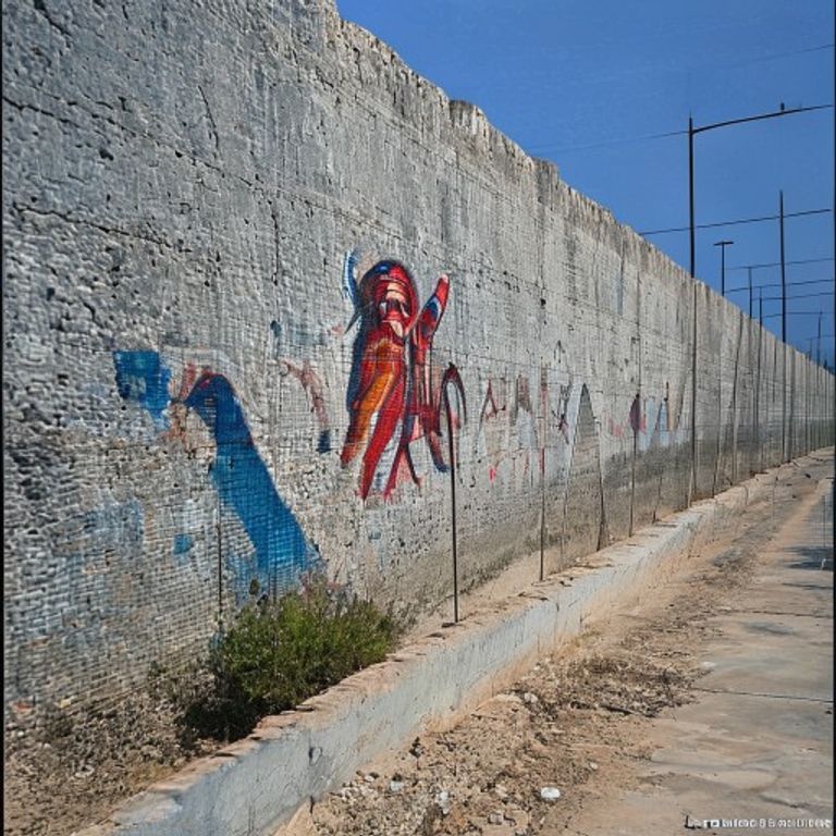 The West Bank separation-wall mural register, eight-meter concrete slabs painted with murals visible from Bethlehem and…