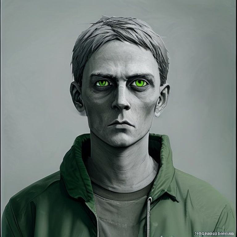 The NPC-wojak descendant inside the greentext lineage, MS Paint rendered with grey-skin and hollow-line eyes, the visua…