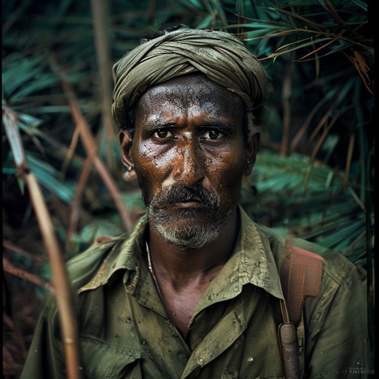 The Indian Maoist Naxalite forest-belt cadre register, sal-forest dappled light, adivasi recruitment base, the shadow s…