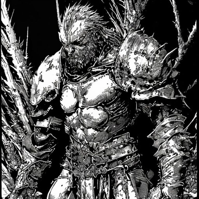 Style register: Kentaro Miura 1989 through 2021 manga grammar, Berserk, monstrous obsessive ink density, every armor sc…