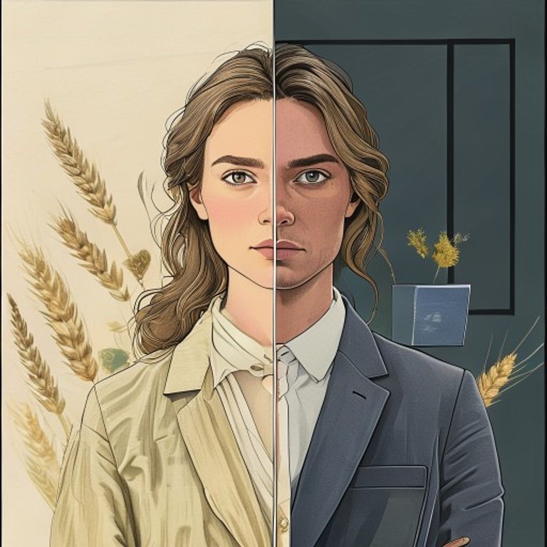 The split-panel comparison register dressed in opposing aesthetic codes: linen-and-sourdough on one half, blazer-and-la…