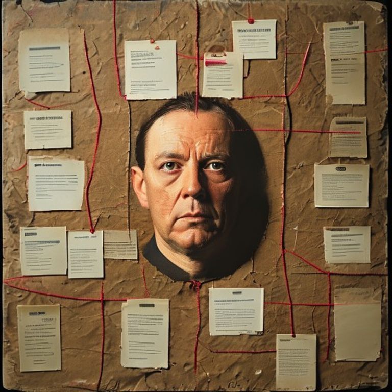 The corkboard-with-red-string detective-aesthetic, the visual grammar of pattern-recognition that the system calls paranoid right up until the indictment drops.