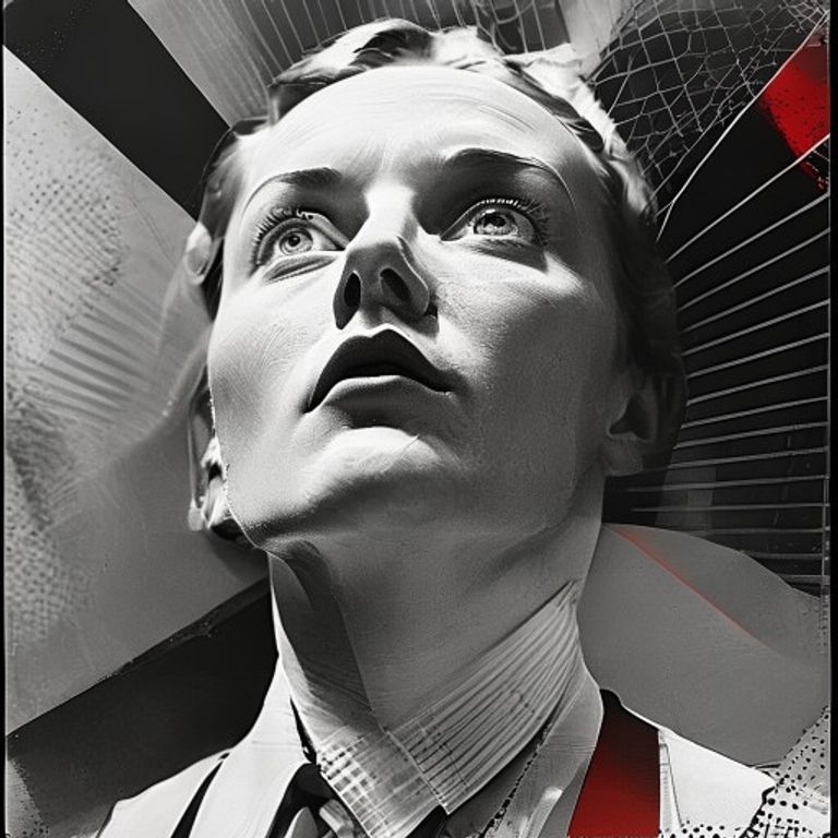 Rendering register: a 1923 to 1928 Alexander Rodchenko photomontage poster, built from cut photographic fragments, typo…