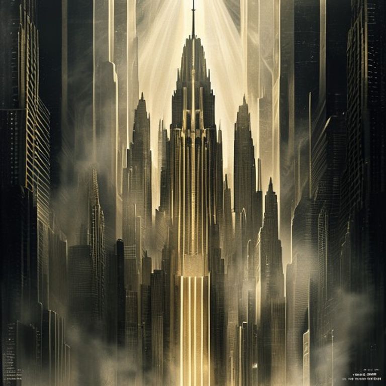 Rendering register: a 1927 Heinz Schulz-Neudamm style premiere poster for Lang's Metropolis, built from monumental skys…