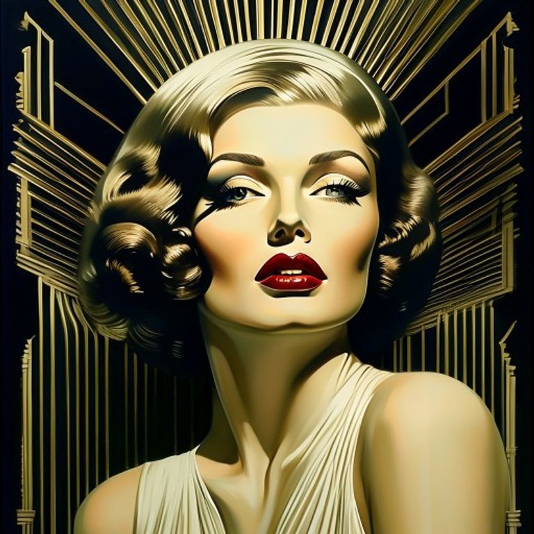 Rendering register: a 1930 to 1939 American or French Art Deco premiere poster, hand-painted in airbrush gouache with s…