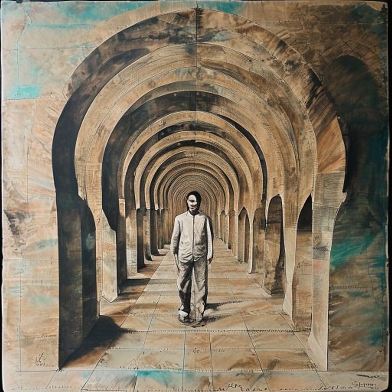 Repeated concentric tunnel-arch perspective in the obsessive-asylum register of Martin Ramirez.