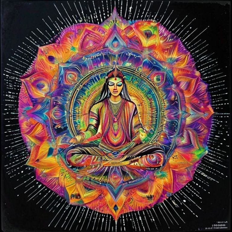 Self-taught visionary mandala-cosmology in the unschooled-psychedelic register of basement-visionary 1970s outsider work.