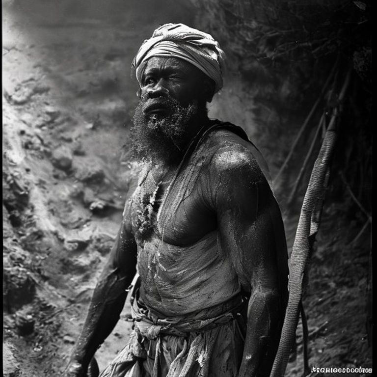 Re-render as a Salgado social-documentary frame: medium-format Tri-X, rich tonal scale, the laboring body framed at bib…