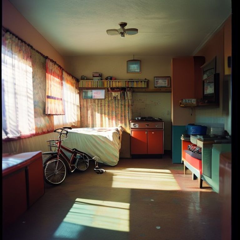 Re-render as a dye-transfer print of an "unimportant" subject: low angle, saturated color, southern vernacular, the ban…