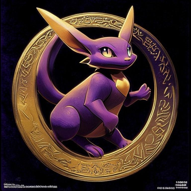 The Pokemon Movie 2000 promo. Mew rendered in dark-purple-and-gold with untranslatable hieroglyph-script replacing stan…