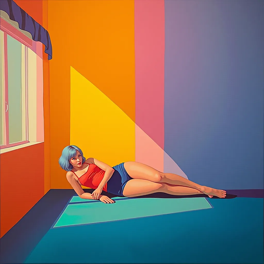 Style register: Tom Wesselmann's Great American Nude-era flat interiors, limited here to domestic color geometry rather…