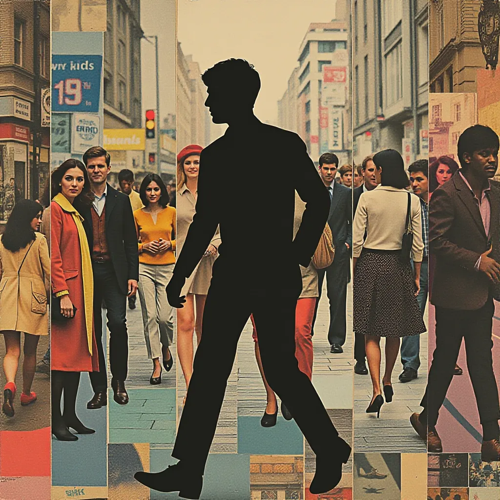 Style register: British Pop scrapbook density, where the source is rebuilt from varied print stocks rather than importe…