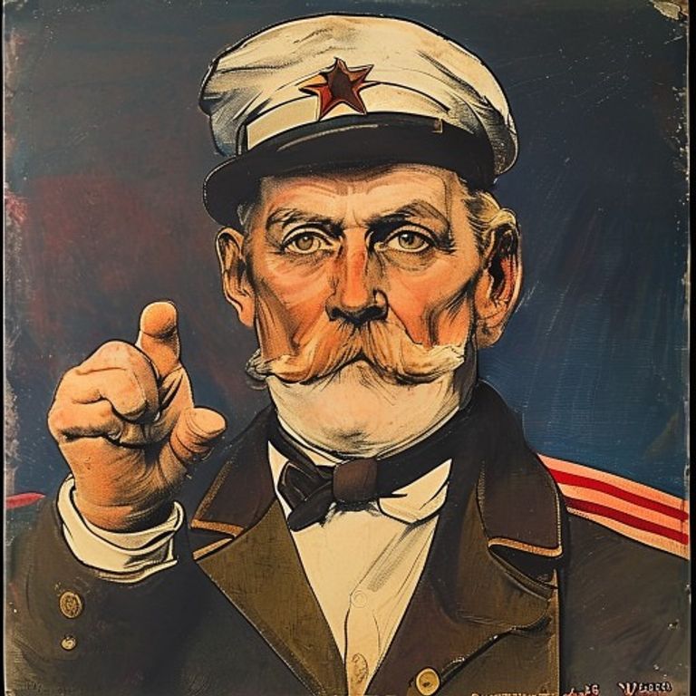 Schmitt's friend/enemy line rendered as a single accusatory finger pointing at the viewer. The most direct propaganda g…