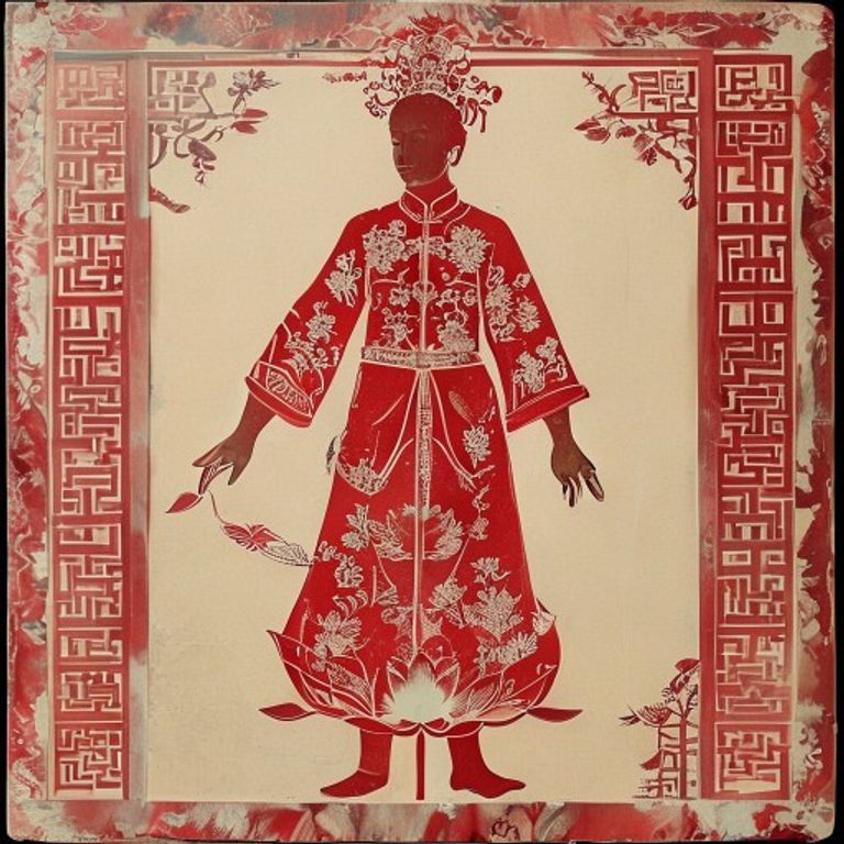 Renders the subject as if cut from a single sheet of red paper in the Shaanxi rural papercut tradition. The folk-craft…