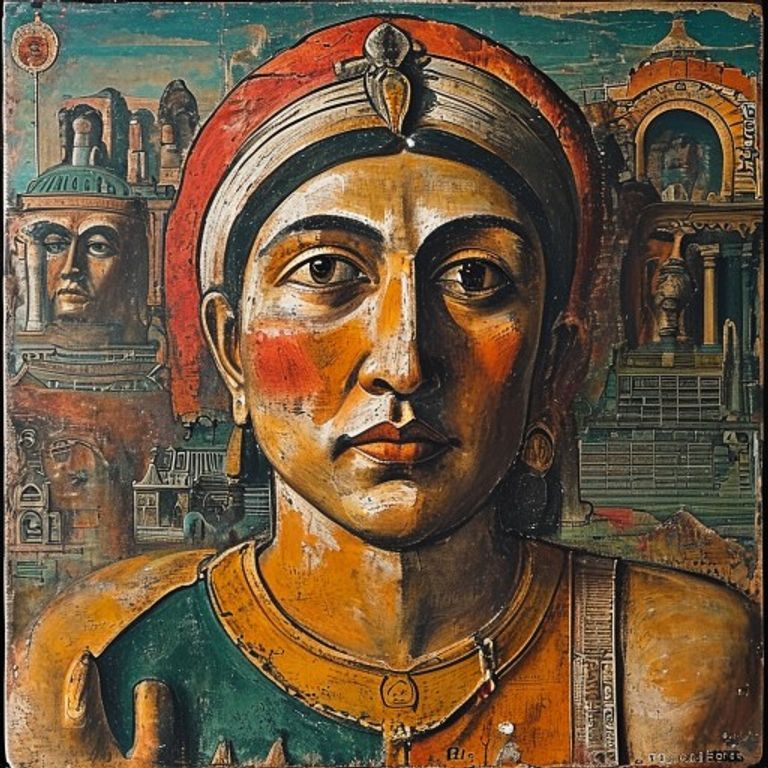 Renders the subject inside the Cathedral-canonized visual register of Mexican muralism. The format grants the depicted…