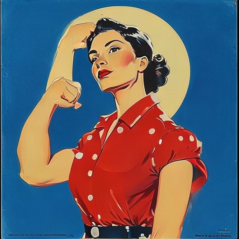 J. Howard Miller's 1943 Westinghouse internal-morale poster (now universally read as Rosie the Riveter). The format is…
