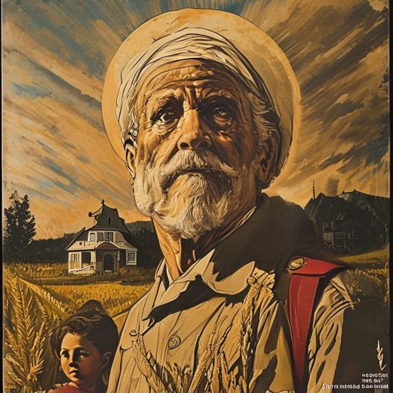 The 1940-1944 État Français visual register: warm sepia-toned paternal portraiture, peasant pastoral, and Catholic-code…