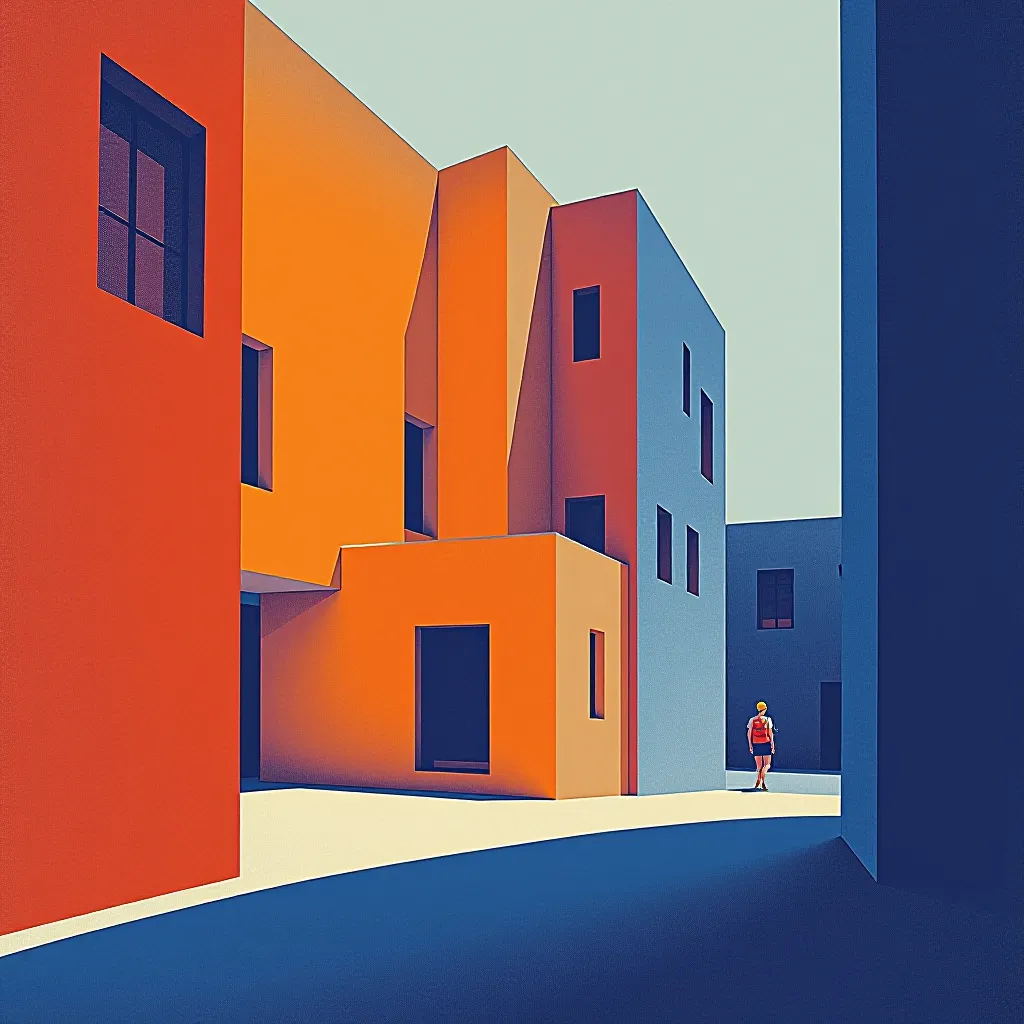 Style register: built volumes distilled to two print masters, crisp edge geometry against grainy screened recesses and…