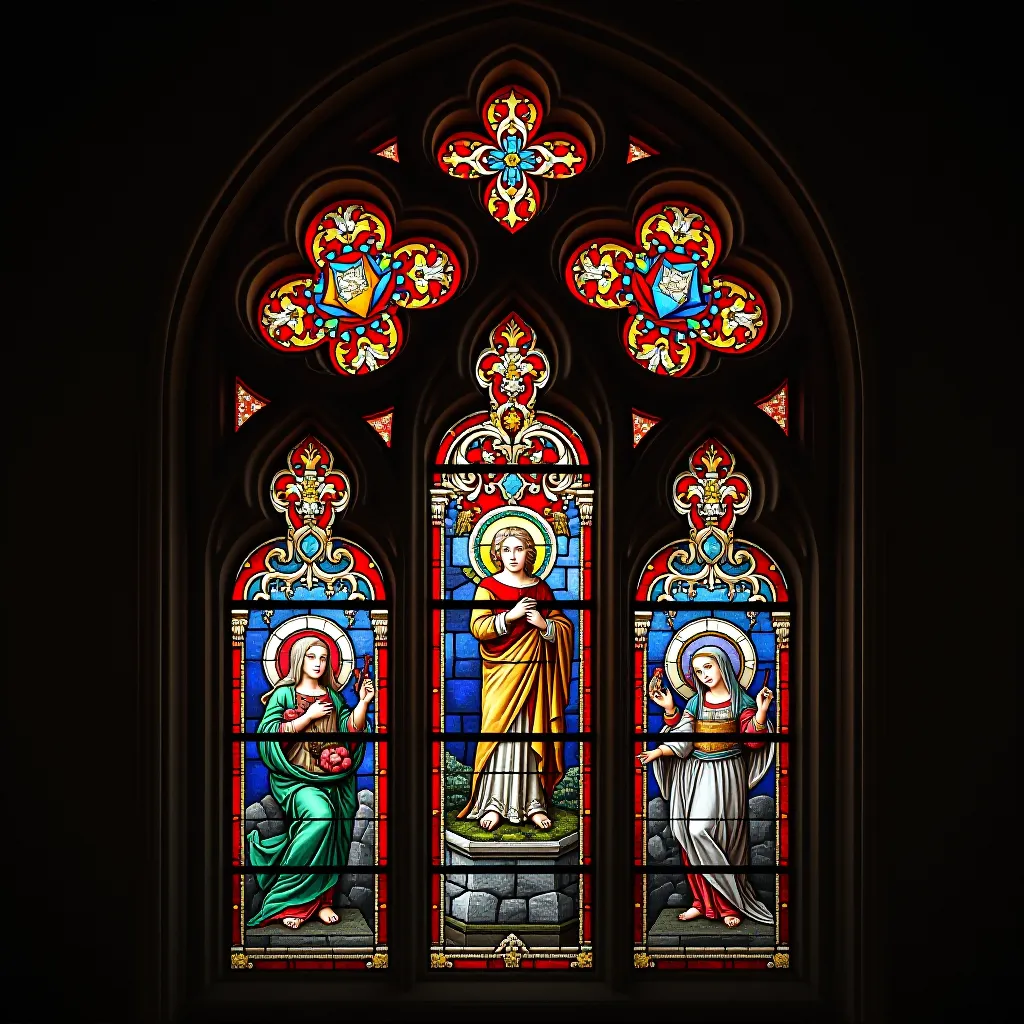 Style register: High Gothic rose-window tracery, bold radial spokes, petal compartments, and daylight distributed through stained glass.