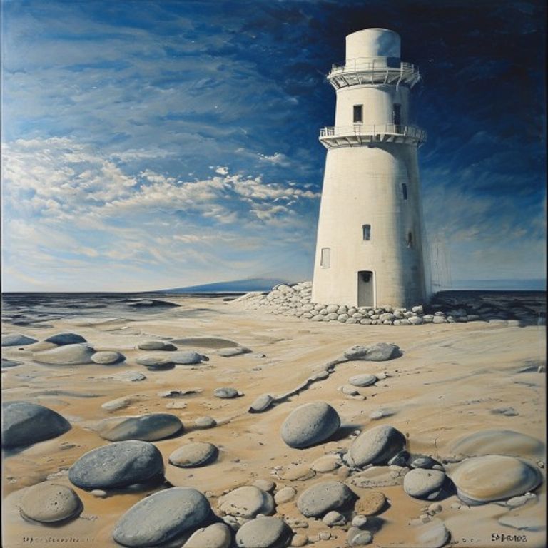 Smoothed-pebble landscape under glowing pearlescent sky, indeterminate scale, indeterminate light source.